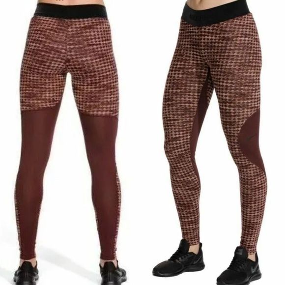 Nike Pro Hyperwarm Brushed Fleece Training Tights Small Ox Blood Womens Leggings - Picture 8 of 8